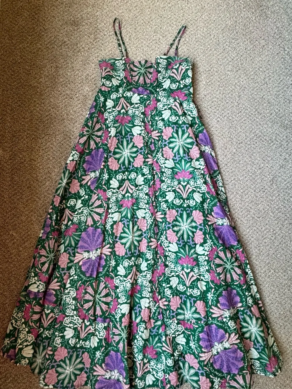 Jolie Green Floral Maxi Dress with Pink & Purple Accents (size L)
